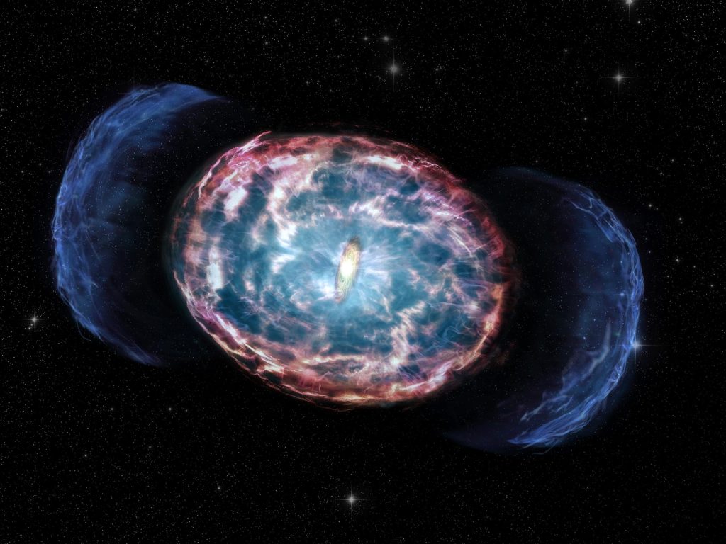Il bagliore radioattivo di Kilonova suggerisce una rapida regressione della rotazione tardiva delle stelle di neutroni nel buco nero.