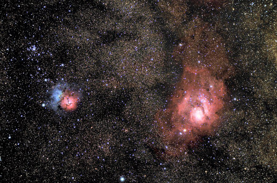 Il lago e le triple nebulose M8 e M20 nella costellazione del Sagittario