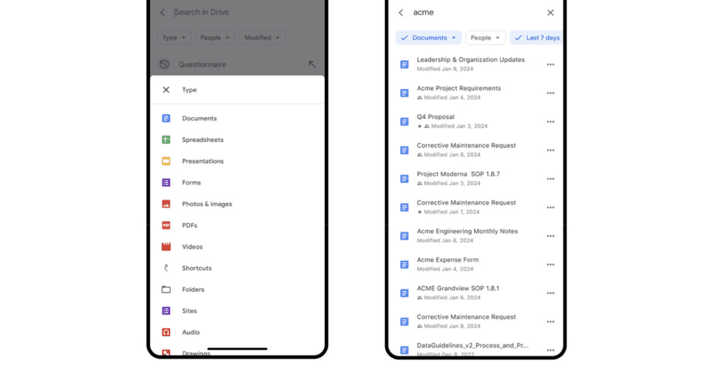 La ricerca di Google Drive su iOS ottiene migliori opzioni di filtro