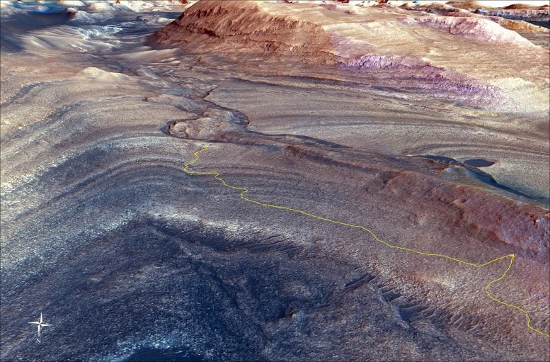 Percorso del Rover su Marte Curiosity della NASA verso il canale di Gedes Valles