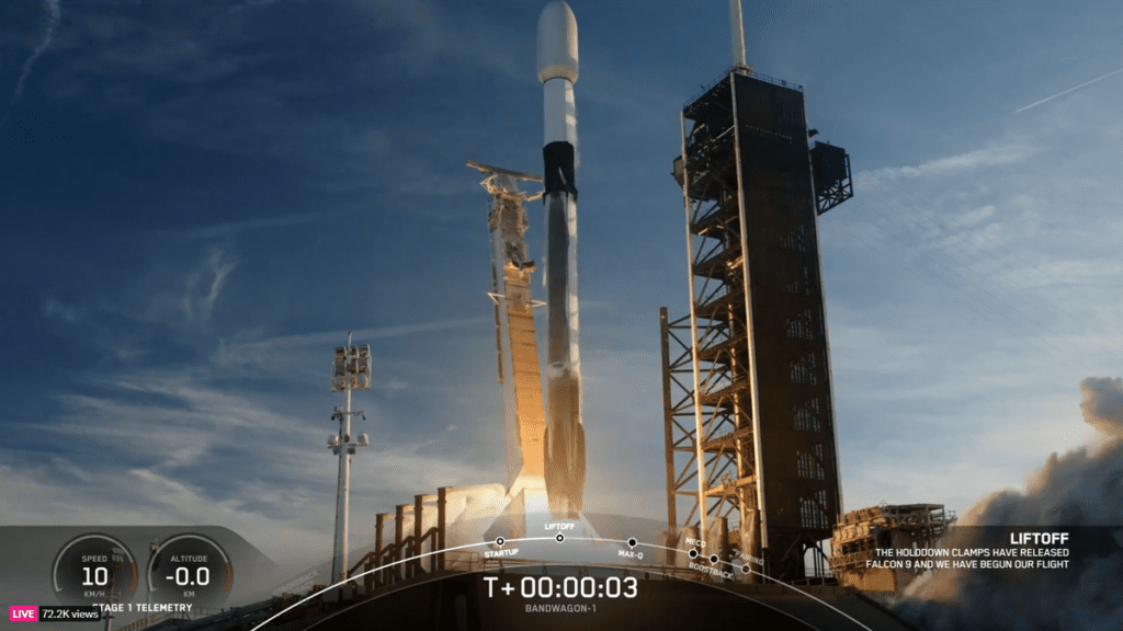 A SpaceX Falcon 9 rocket launches 11 satellites into orbit from NASA